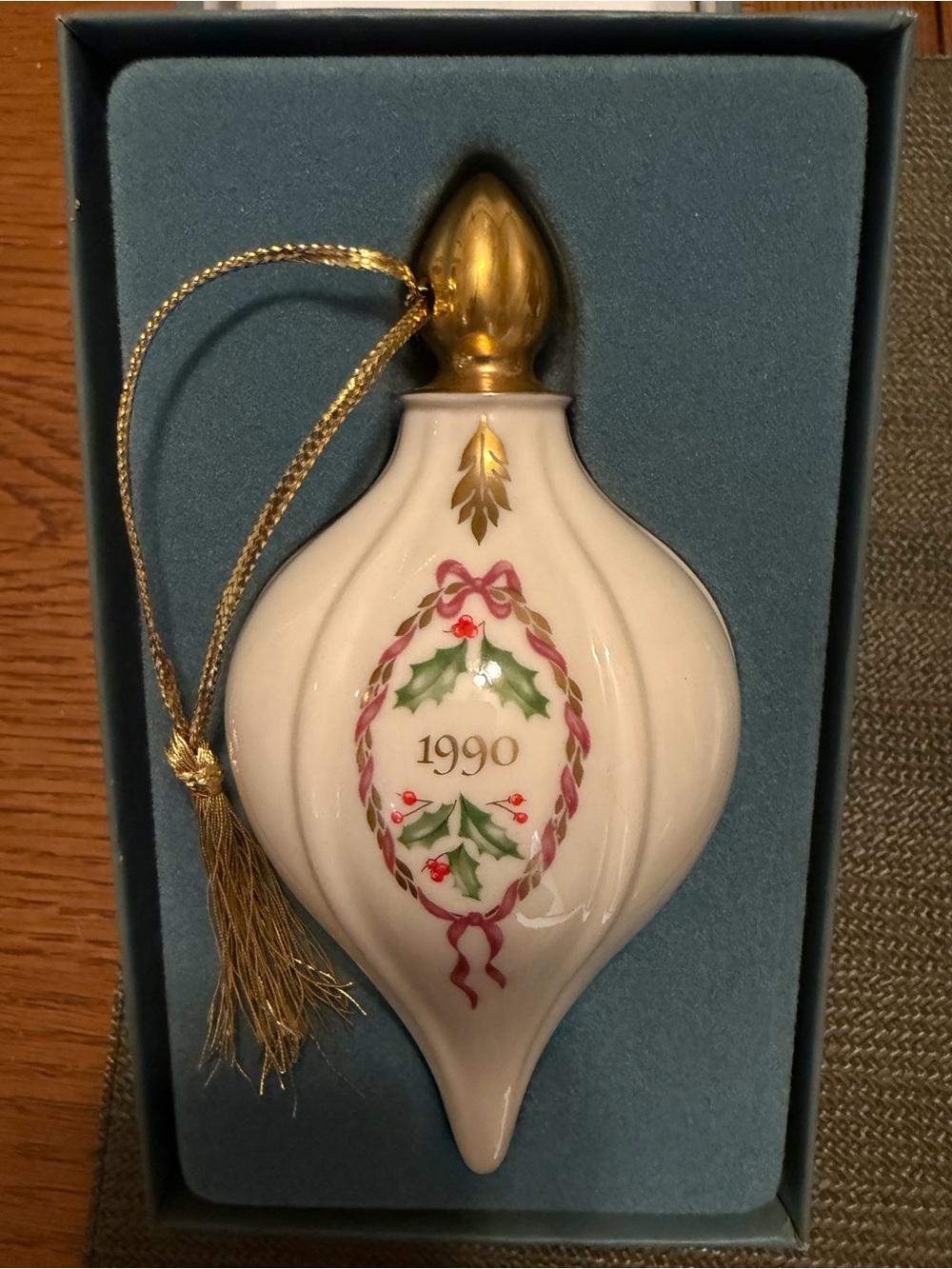 Vintage Lenox Fine Ivory China Holiday Teardrop Ornament 1990 MIB